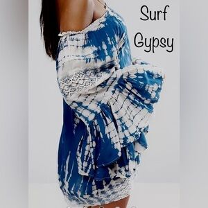 SURF GYPSY Tie Dye Bell Sleeve Beach Dress-Off the Shoulder, SOFT&FLOWY, Size Md